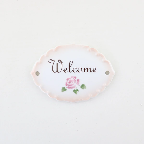陶器ドアプレート　ウェルカム（ローズ）