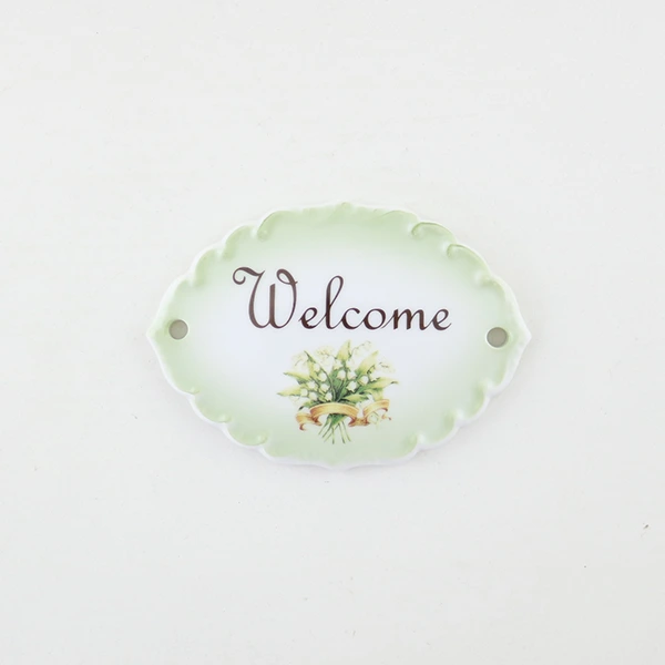 陶器ドアプレート　ウェルカム（エルブオレンジリボン）